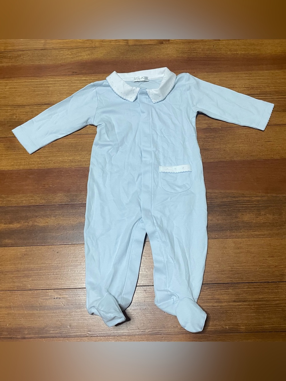 Kissy Kissy Pale Blue Footed One-Piece with White Polkadot Collar